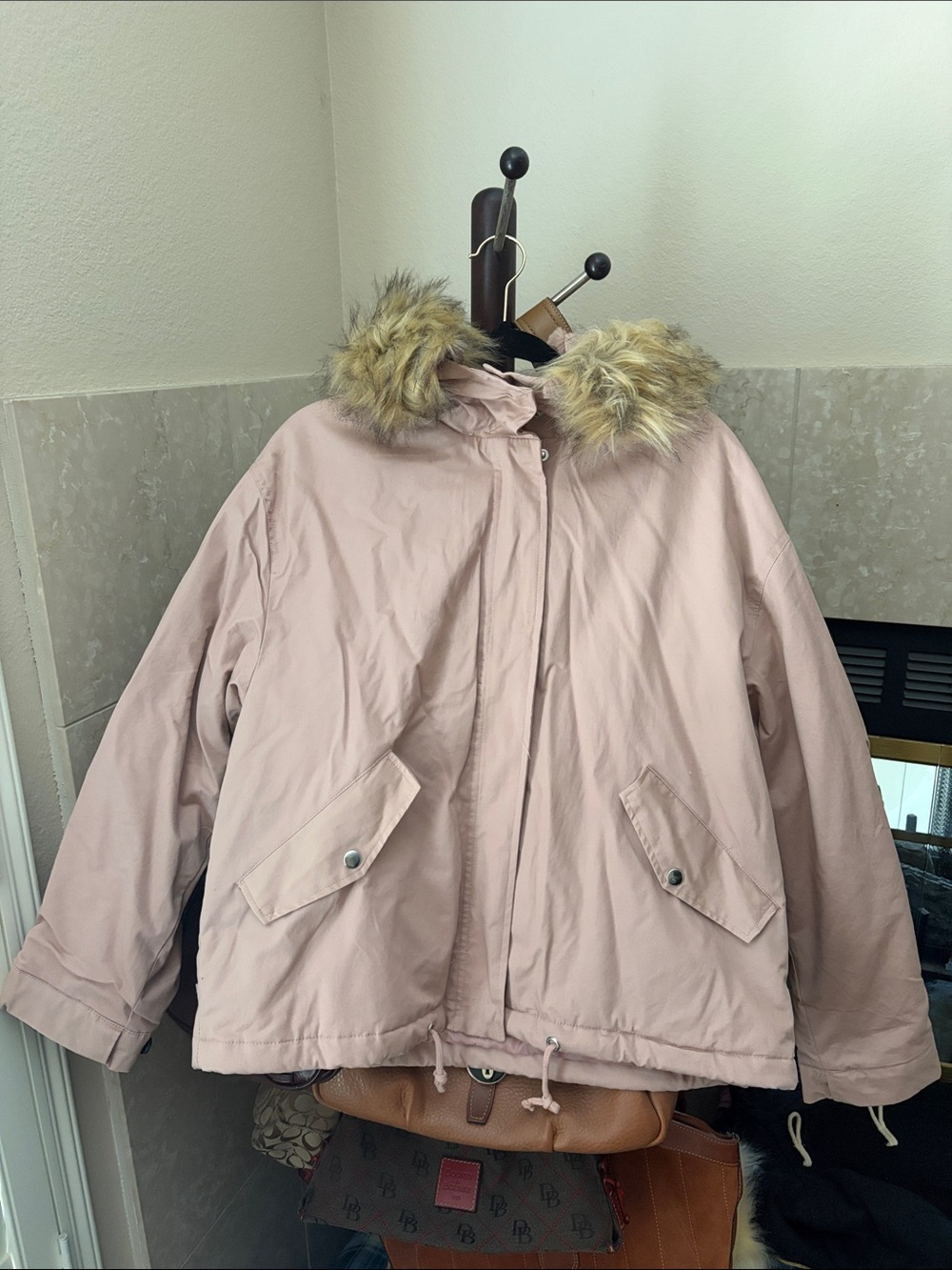 Love Tree Blush Pink Faux-Fur Hooded Puffer Jacket